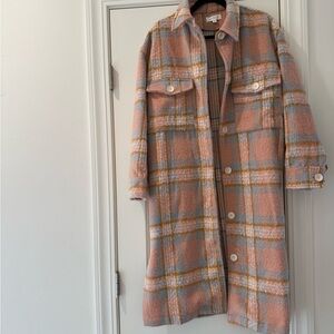 Plaid Women's Coat in Pink and blue